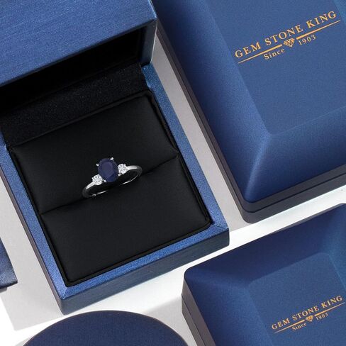GEM Stone King 14K الذهب الأبيض الياقوت الأزرق والخاتم الأبيض Moissanite للنساء | 2.00 CTTW | بيضاوي 8x6mm | الأحجار الكريمة سبتمبر المولد | متوفر بحجم 5،6،7،8،9 in Saudi Arabia