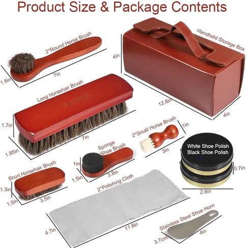 Picowe 13 PCS مجموعة تألق أحذية ، مجموعة رعاية حذاء جلدية مع مقبض خشبي حقيقي وفرشاة هورسهير ، طلاء أسود ومحايد ، مجموعة تنظيف أحذية السفر المحمولة in Kuwait