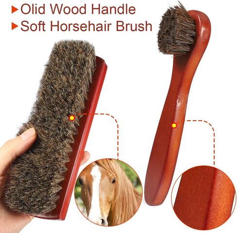 Picowe 13 PCS مجموعة تألق أحذية ، مجموعة رعاية حذاء جلدية مع مقبض خشبي حقيقي وفرشاة هورسهير ، طلاء أسود ومحايد ، مجموعة تنظيف أحذية السفر المحمولة in Kuwait