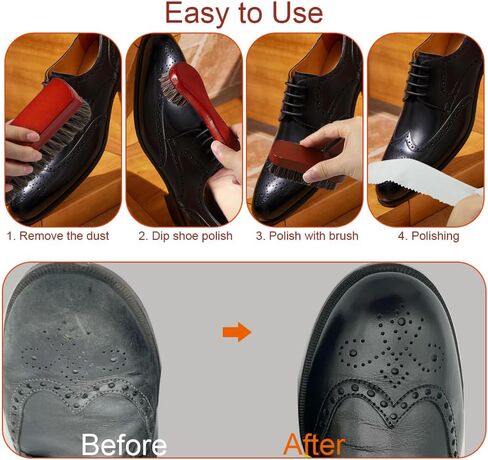 Picowe 13 PCS مجموعة تألق أحذية ، مجموعة رعاية حذاء جلدية مع مقبض خشبي حقيقي وفرشاة هورسهير ، طلاء أسود ومحايد ، مجموعة تنظيف أحذية السفر المحمولة in Kuwait