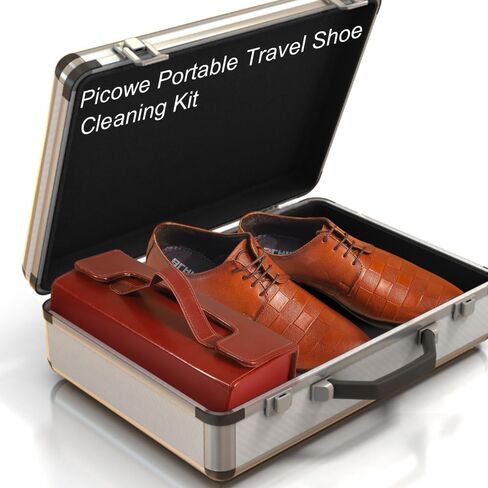 Picowe 13 PCS مجموعة تألق أحذية ، مجموعة رعاية حذاء جلدية مع مقبض خشبي حقيقي وفرشاة هورسهير ، طلاء أسود ومحايد ، مجموعة تنظيف أحذية السفر المحمولة in Kuwait