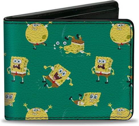 Buckle-Down SpongeBob SquarePants Wallet, Bifold, Spongebob Squarepants Poses Scattered Green, Vegan Leather in Saudi Arabia