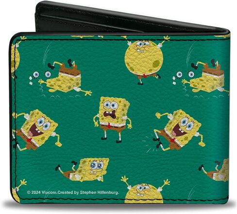 Buckle-Down SpongeBob SquarePants Wallet, Bifold, Spongebob Squarepants Poses Scattered Green, Vegan Leather in Saudi Arabia