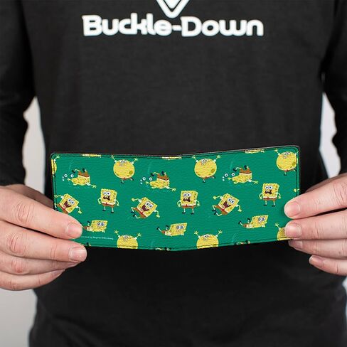 Buckle-Down SpongeBob SquarePants Wallet, Bifold, Spongebob Squarepants Poses Scattered Green, Vegan Leather in Saudi Arabia
