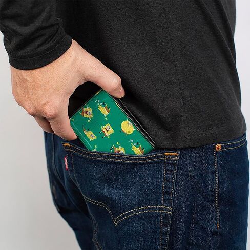 Buckle-Down SpongeBob SquarePants Wallet, Bifold, Spongebob Squarepants Poses Scattered Green, Vegan Leather in Saudi Arabia
