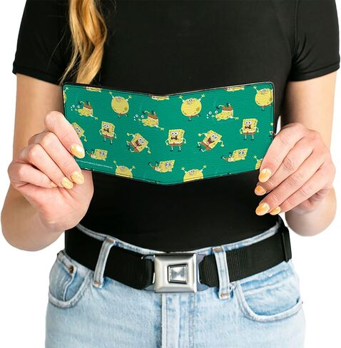 Buckle-Down SpongeBob SquarePants Wallet, Bifold, Spongebob Squarepants Poses Scattered Green, Vegan Leather in Saudi Arabia