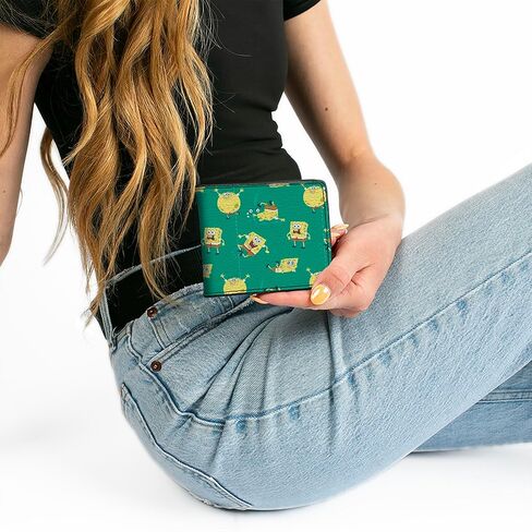 Buckle-Down SpongeBob SquarePants Wallet, Bifold, Spongebob Squarepants Poses Scattered Green, Vegan Leather in Saudi Arabia
