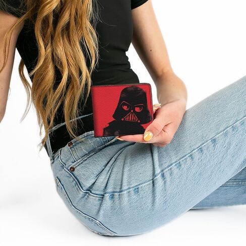 محفظة الرجال للرجال ، Bifold ، حرب النجوم دارث فيدر وجه جلب النظام إلى Galaxy Red ، جلد نباتي ، 4.0 "× 3.5" in Saudi Arabia