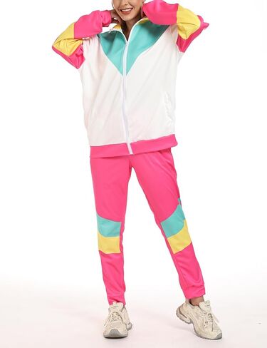 Wyeysyt 80s 90s Outfits for Women 2 Piece Color Block Retro Long Sleeve Jacket and Sweatpants Tracksuit Set in Saudi Arabia