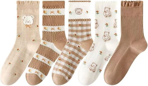 Cute Fall Bear Ankle Crew Sock for Women Girls Fun Kawaii Japanese Preppy Cottagecore Y2K Cotton Socks in Saudi Arabia