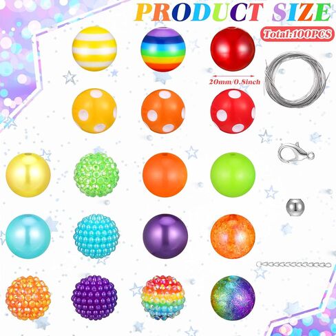 Sasylvia 100 Pcs 20mm Christmas Beads Kit 18 Styles Mixed Bubblegum Beads with Strings Lobster Clasps 20mm Red Green Gumball Spacer Bead Acrylic Chunky Beads for DIY Wreath Making and Home Decor in Saudi Arabia