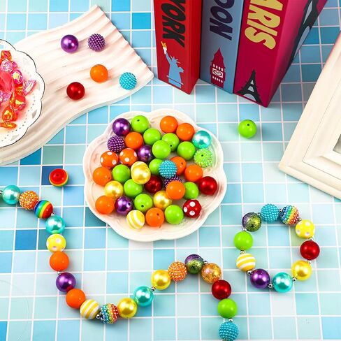 Sasylvia 100 Pcs 20mm Christmas Beads Kit 18 Styles Mixed Bubblegum Beads with Strings Lobster Clasps 20mm Red Green Gumball Spacer Bead Acrylic Chunky Beads for DIY Wreath Making and Home Decor in Saudi Arabia