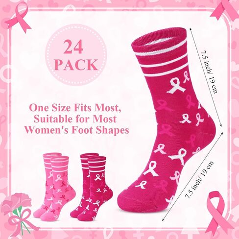 12 Pairs Breast Cancer Awareness Crew Socks Pink Ribbon Cancer Care Inspirational Gifts for Women Chemo Survivor in Saudi Arabia