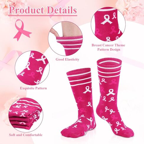 12 Pairs Breast Cancer Awareness Crew Socks Pink Ribbon Cancer Care Inspirational Gifts for Women Chemo Survivor in Saudi Arabia