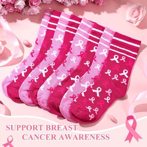 12 Pairs Breast Cancer Awareness Crew Socks Pink Ribbon Cancer Care Inspirational Gifts for Women Chemo Survivor in Saudi Arabia