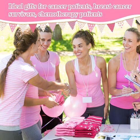 12 Pairs Breast Cancer Awareness Crew Socks Pink Ribbon Cancer Care Inspirational Gifts for Women Chemo Survivor in Saudi Arabia