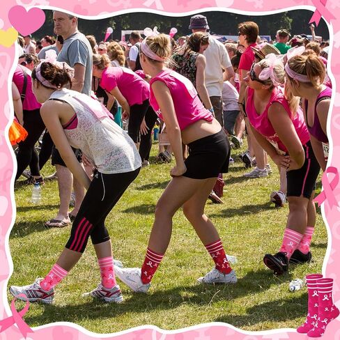 12 Pairs Breast Cancer Awareness Crew Socks Pink Ribbon Cancer Care Inspirational Gifts for Women Chemo Survivor in Saudi Arabia