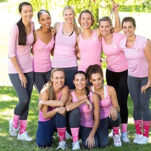 12 Pairs Breast Cancer Awareness Crew Socks Pink Ribbon Cancer Care Inspirational Gifts for Women Chemo Survivor in Saudi Arabia