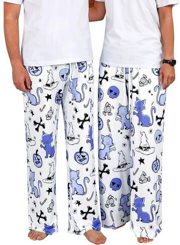 Couples Cute Halloween Ghost Pumpkin Print Pajama Pants - M-MEN & L-WOMEN Set, Sleep Lounge Pjs Bottoms with Pockets (2 Pieces Sold Together) in Kuwait