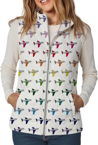 Sheshow Puffer Vest Women Funny Print Lightweight Up Slicfeless Quilted Sceed Stack in Saudi Arabia