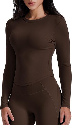 AVGO Workout Shirts for Women Slim Fit Long Sleeve Crop Tops Gym Shirt Running Breathable Athletic Clothes in Kuwait