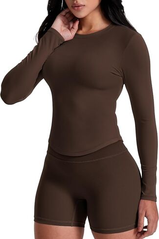 AVGO Workout Shirts for Women Slim Fit Long Sleeve Crop Tops Gym Shirt Running Breathable Athletic Clothes in Kuwait