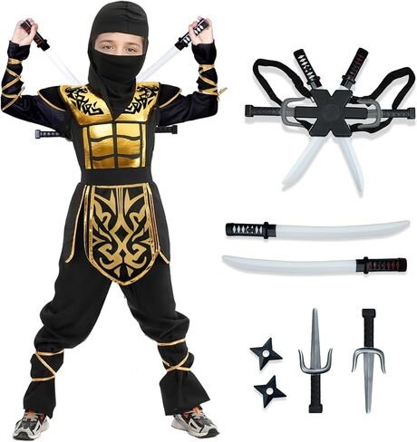 digi Kids Halloween Ninja Costume for Boys,Golden Ninja Costume Set with Ninja Toys,Halloween Costumes for Kids in Saudi Arabia