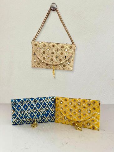 Handmade Indian Purse Wallet Clutch Traditional Ethnic Mirror Work Wedding Shaagun Money Envelope for Celebrations Events Return Gifts (Red) in Kuwait