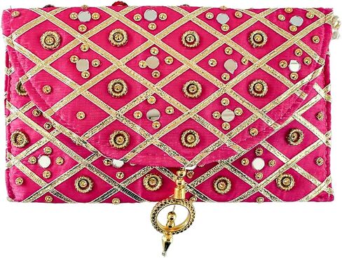 Handmade Indian Purse Wallet Clutch Traditional Ethnic Mirror Work Wedding Shaagun Money Envelope for Celebrations Events Return Gifts (Red) in Kuwait