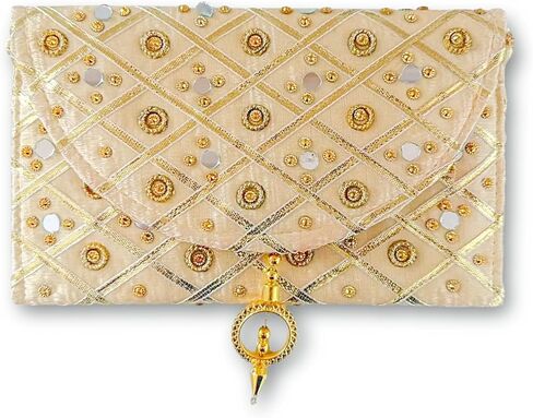 Handmade Indian Purse Wallet Clutch Traditional Ethnic Mirror Work Wedding Shaagun Money Envelope for Celebrations Events Return Gifts (Red) in Saudi Arabia