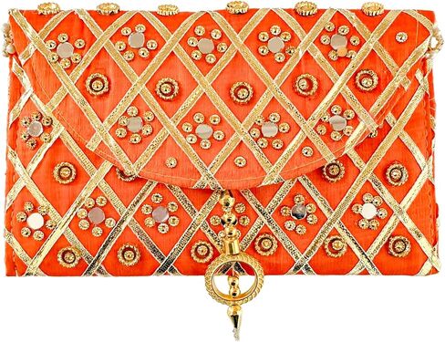 Handmade Indian Purse Wallet Clutch Traditional Ethnic Mirror Work Wedding Shaagun Money Envelope for Celebrations Events Return Gifts (Red) in Kuwait