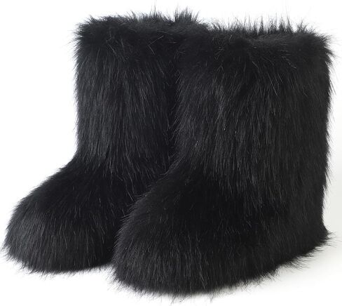 حذاء الفراء الزائفة للسيدات ، من جلد الغزال المستدير من الجلد المدبوغ ، الثلج الدافئ مريح ، أحذية فروي فور ، in Kuwait