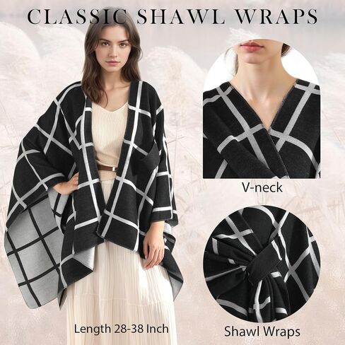 fauson Shawl Wraps for Women - Open Front Ponchos for Women for Fall Winter Pashmina Scarf in Kuwait