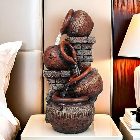 Indoor Desktop Fountain with Led Light - Layered Rock Waterfall Fountain, 13.77 x 5.9 x 5.9 inches, Silent Tabletop Water Feature Decor for Relaxation in Saudi Arabia