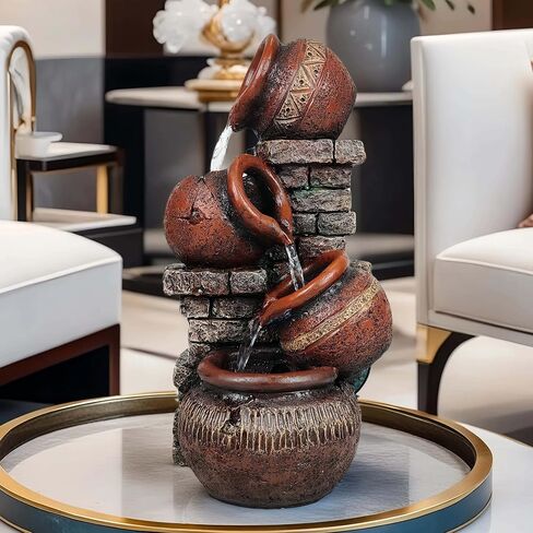 Indoor Desktop Fountain with Led Light - Layered Rock Waterfall Fountain, 13.77 x 5.9 x 5.9 inches, Silent Tabletop Water Feature Decor for Relaxation in Saudi Arabia