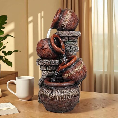 Indoor Desktop Fountain with Led Light - Layered Rock Waterfall Fountain, 13.77 x 5.9 x 5.9 inches, Silent Tabletop Water Feature Decor for Relaxation in Saudi Arabia