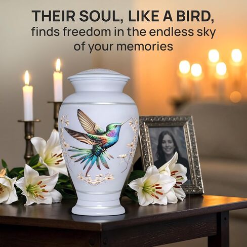 Remoria Green Urn for Ashes for Women & Men – Large Decorative Hummingbird Cremation Urns for Human Ashes Adult Female & Male, Ideal for Funeral and Memorial in Saudi Arabia