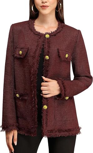 M.Infisavo سترات السترة Tweed للسيدات مع جيوب ، والأكمام الطويلة مفتوحة الأمامية Crewnecklylless الأنيقة الأنيقة كارديجان in Kuwait