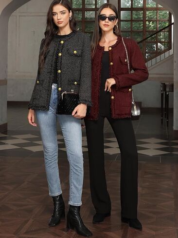 M.Infisavo سترات السترة Tweed للسيدات مع جيوب ، والأكمام الطويلة مفتوحة الأمامية Crewnecklylless الأنيقة الأنيقة كارديجان in Kuwait