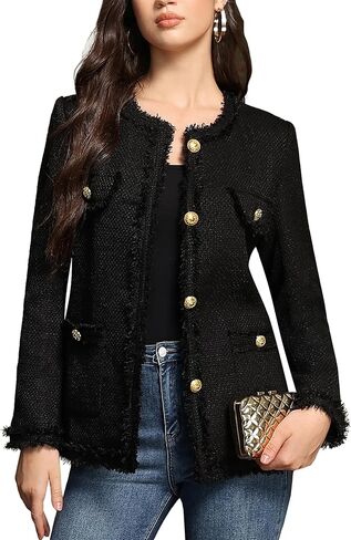 M.Infisavo سترات السترة Tweed للسيدات مع جيوب ، والأكمام الطويلة مفتوحة الأمامية Crewnecklylless الأنيقة الأنيقة كارديجان in Kuwait