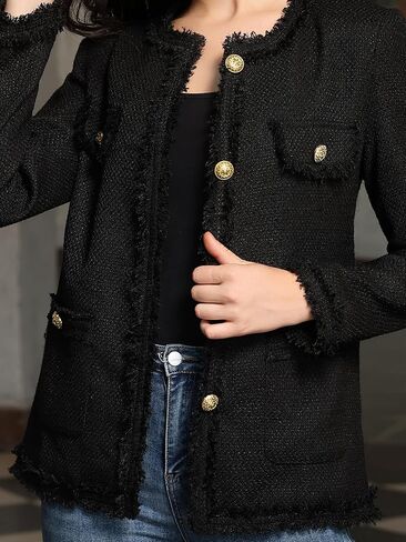 M.Infisavo سترات السترة Tweed للسيدات مع جيوب ، والأكمام الطويلة مفتوحة الأمامية Crewnecklylless الأنيقة الأنيقة كارديجان in Kuwait