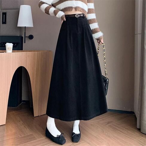 Womens Korean Style High Waist Pleated Skirts Corduroy Long Vintage Umbrella Skirt in Saudi Arabia