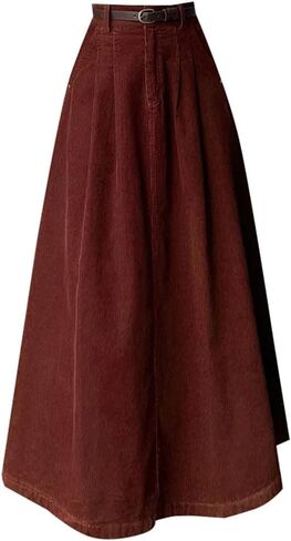Womens Korean Style High Waist Pleated Skirts Corduroy Long Vintage Umbrella Skirt in Saudi Arabia