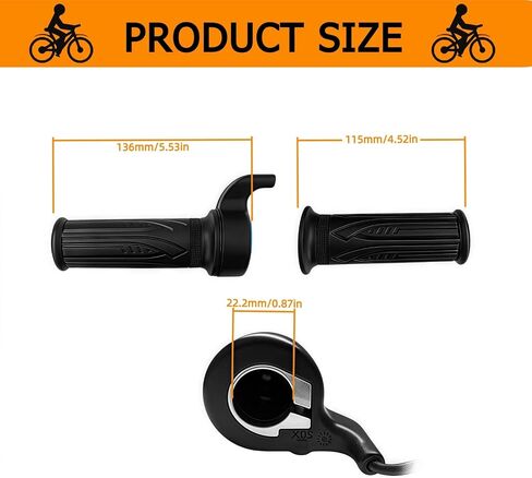 Ebike Full Twist Twist ، 3 دبوس قبضة Ebike Throttle مع مفصل مقاوم للماء ، 12-72 فولت خانق اليد اليمنى للدراجة الكهربائية الدراجات الكهربائية أو تحويل الدراجات الكهربائية لمقود 22.2 مم in Kuwait