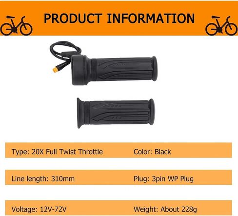 Ebike Full Twist Twist ، 3 دبوس قبضة Ebike Throttle مع مفصل مقاوم للماء ، 12-72 فولت خانق اليد اليمنى للدراجة الكهربائية الدراجات الكهربائية أو تحويل الدراجات الكهربائية لمقود 22.2 مم in Kuwait