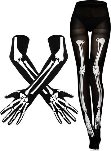 Jansun Halloween Skeleton Costume, Skeleton Gloves Set Women Horrible Stocking Socks Full Finger Long Arm Gloves in Saudi Arabia