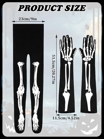 Jansun Halloween Skeleton Costume, Skeleton Gloves Set Women Horrible Stocking Socks Full Finger Long Arm Gloves in Saudi Arabia