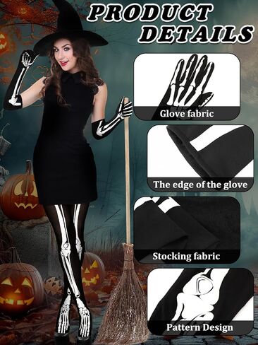 Jansun Halloween Skeleton Costume, Skeleton Gloves Set Women Horrible Stocking Socks Full Finger Long Arm Gloves in Saudi Arabia
