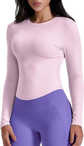 AVGO Workout Shirts for Women Slim Fit Long Sleeve Crop Tops Gym Shirt Running Breathable Athletic Clothes in Kuwait