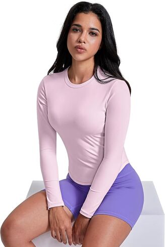 AVGO Workout Shirts for Women Slim Fit Long Sleeve Crop Tops Gym Shirt Running Breathable Athletic Clothes in Kuwait